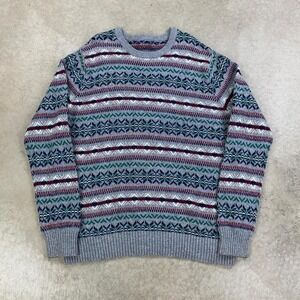 Vintage 90s Geometric Striped Sweater Size XL Gray Pull Over Grandpa Boho